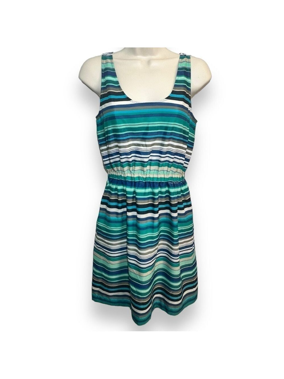 LOFT Women’s Sleeveless Scoop Neck Dress Blue Stripe Size XS